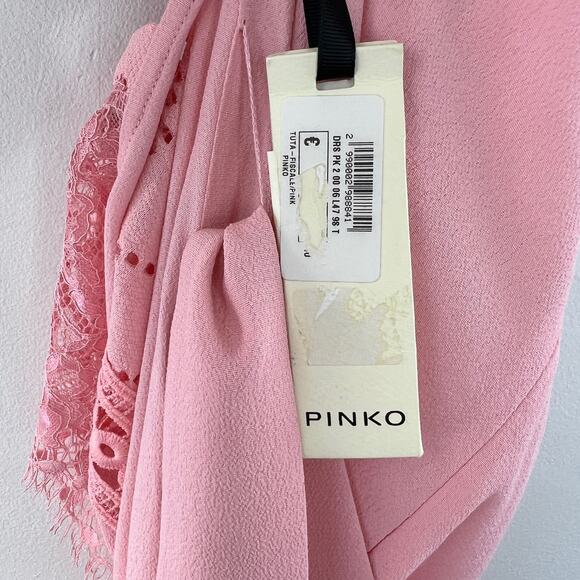 NWT Pinko Pink Short Lace Sleeve Cold Shoulder V-Neck Tie Waist Jumpsuit Sz 8 - Picture 7 of 8